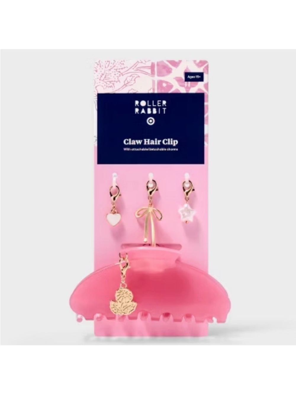 Roller Rabbit Pink Claw Hair Clip with Gold Charms